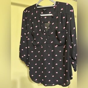 Torrid Harper Black Blouse with Pink Heart Pattern